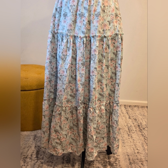 Trixxi Blue/ Aqua / Pink  Floral Puff Sleeve Maxi Dress, Size L. - Picture 5 of 15